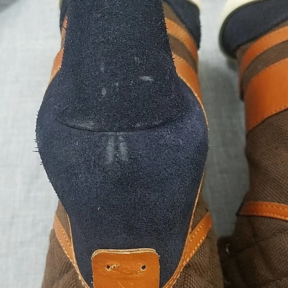 Chloe Kasia wedge sneaker - blue suede / tan leather brown quilted women's sz 38